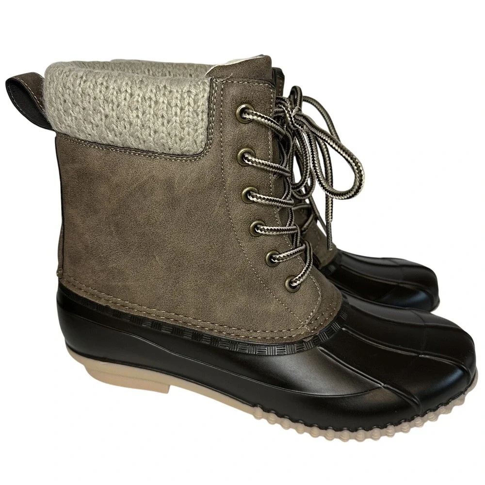 Dept 222 Womens Duck Boots Brown Knit Collar Size 9M Harper-0862